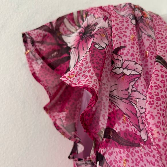 White House Black Market Flutter Sleeve Surplice Sunset Floral Top 00 New - Picture 5 of 10